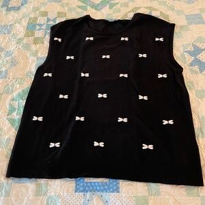 CeCe XL black sweater, sleeveless with white bows
